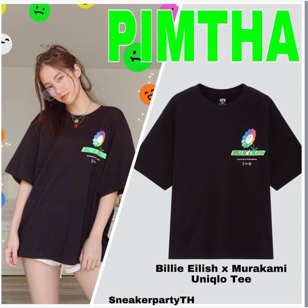 UNIQLO Billie Eilish x Takashi Murakami Black T-Shirt Flower Tee Size XS NWT